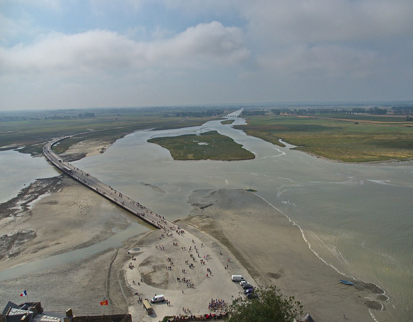 High tide water around Mont-Saint-Michel